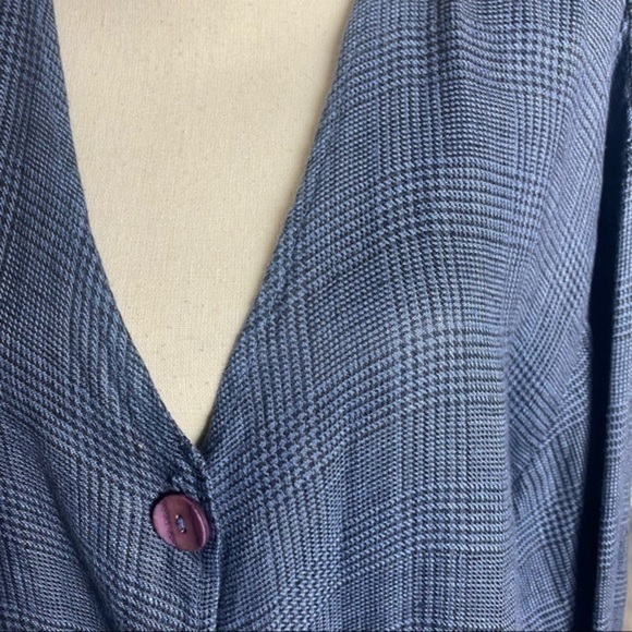 MARC WARE blue & black Glen Check plaid one button 100% Linen jacket. Large. EUC - Picture 3 of 9